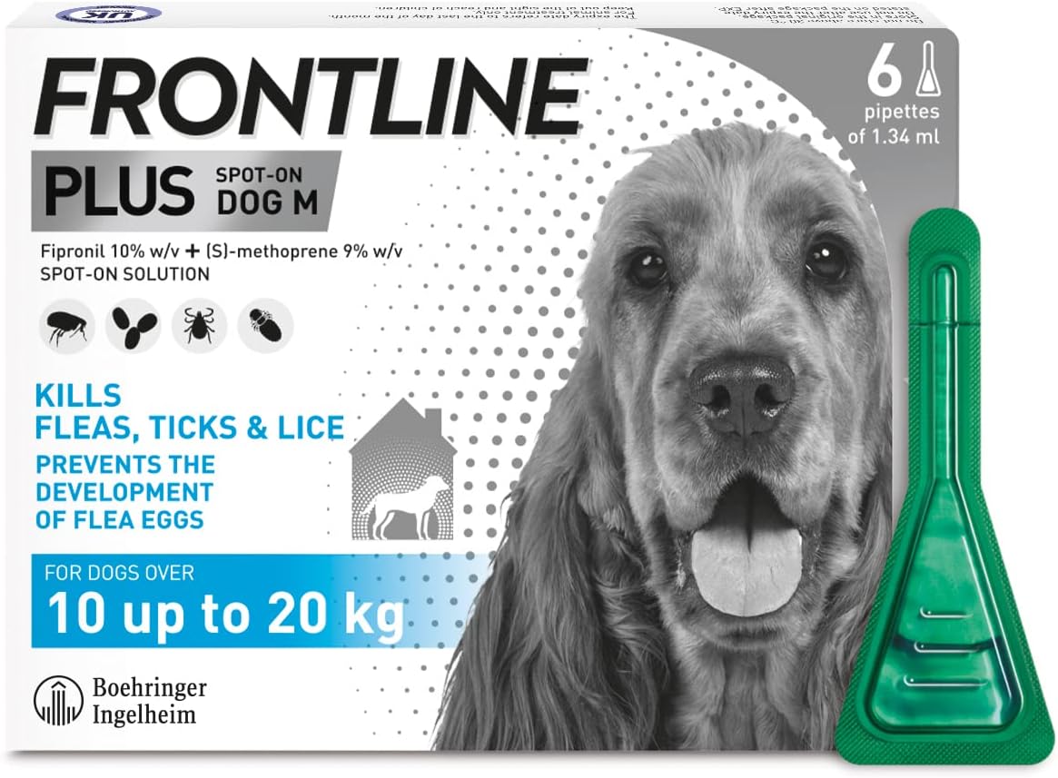 FRONTLINE Plus Flea & Tick Treatment for Medium Dogs 10–20kg | 6 Pipettes