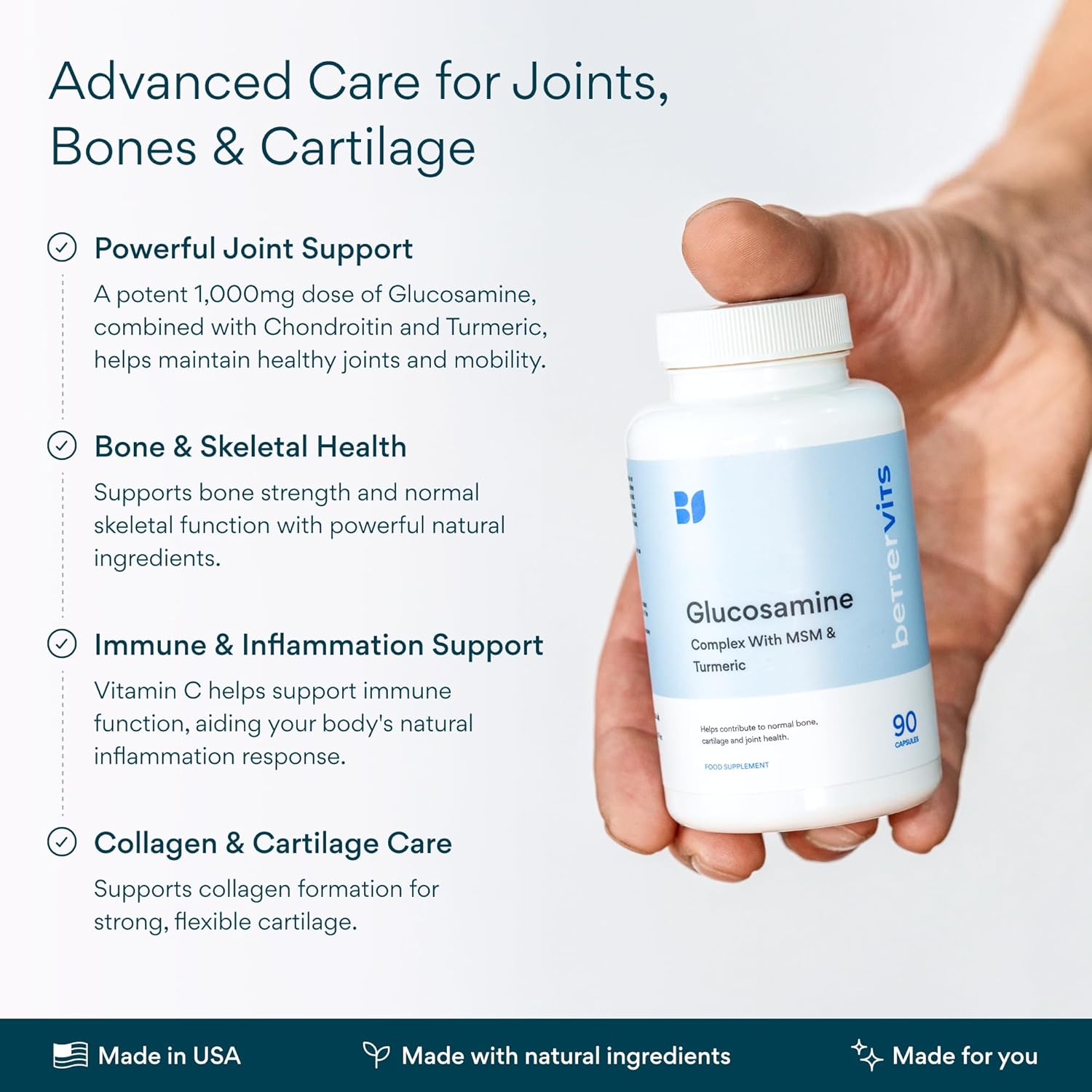 Bettervits Glucosamine Complex with MSM & Turmeric 90 Capsules | Joint Support Supplement