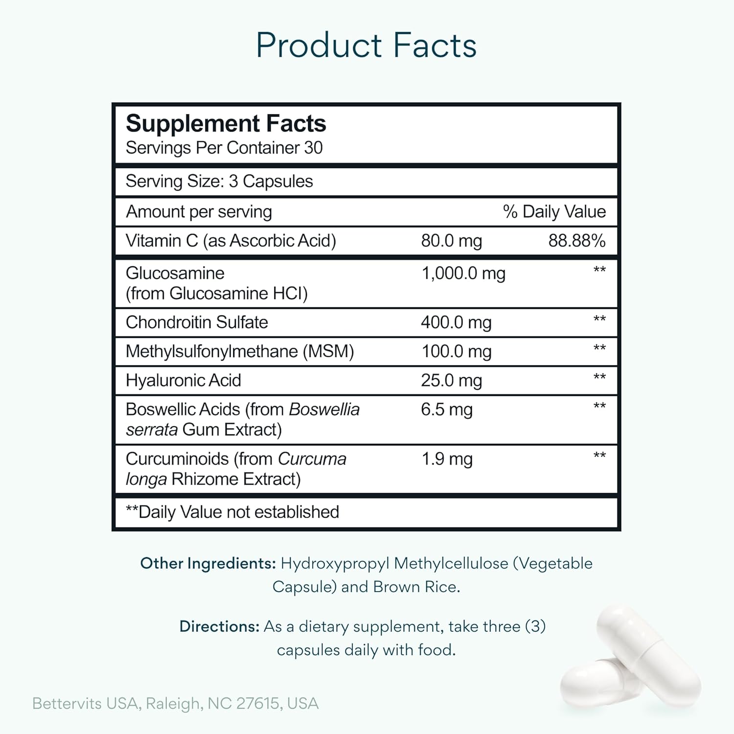 Bettervits Glucosamine Complex with MSM & Turmeric 90 Capsules | Joint Support Supplement