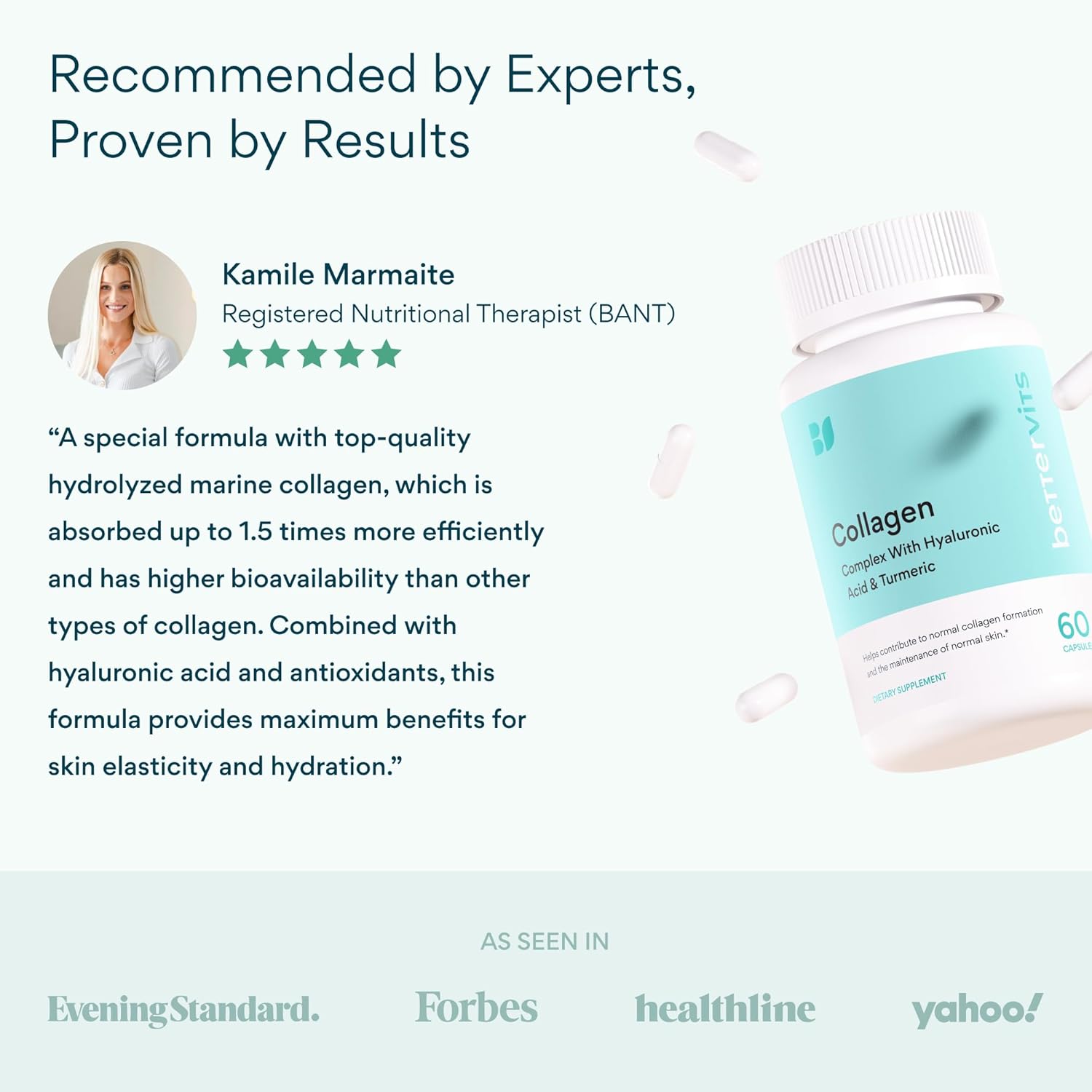 BetterVits Collagen Complex with Hyaluronic Acid & Turmeric 60 Capsules | Skin, Joint & Bone Support