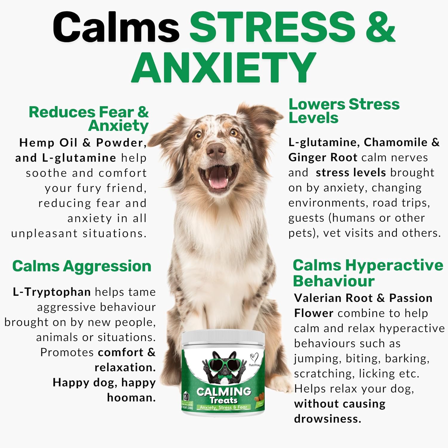NutriPaw Calming Treats for Dogs | Natural Anxiety & Stress Relief Chews
