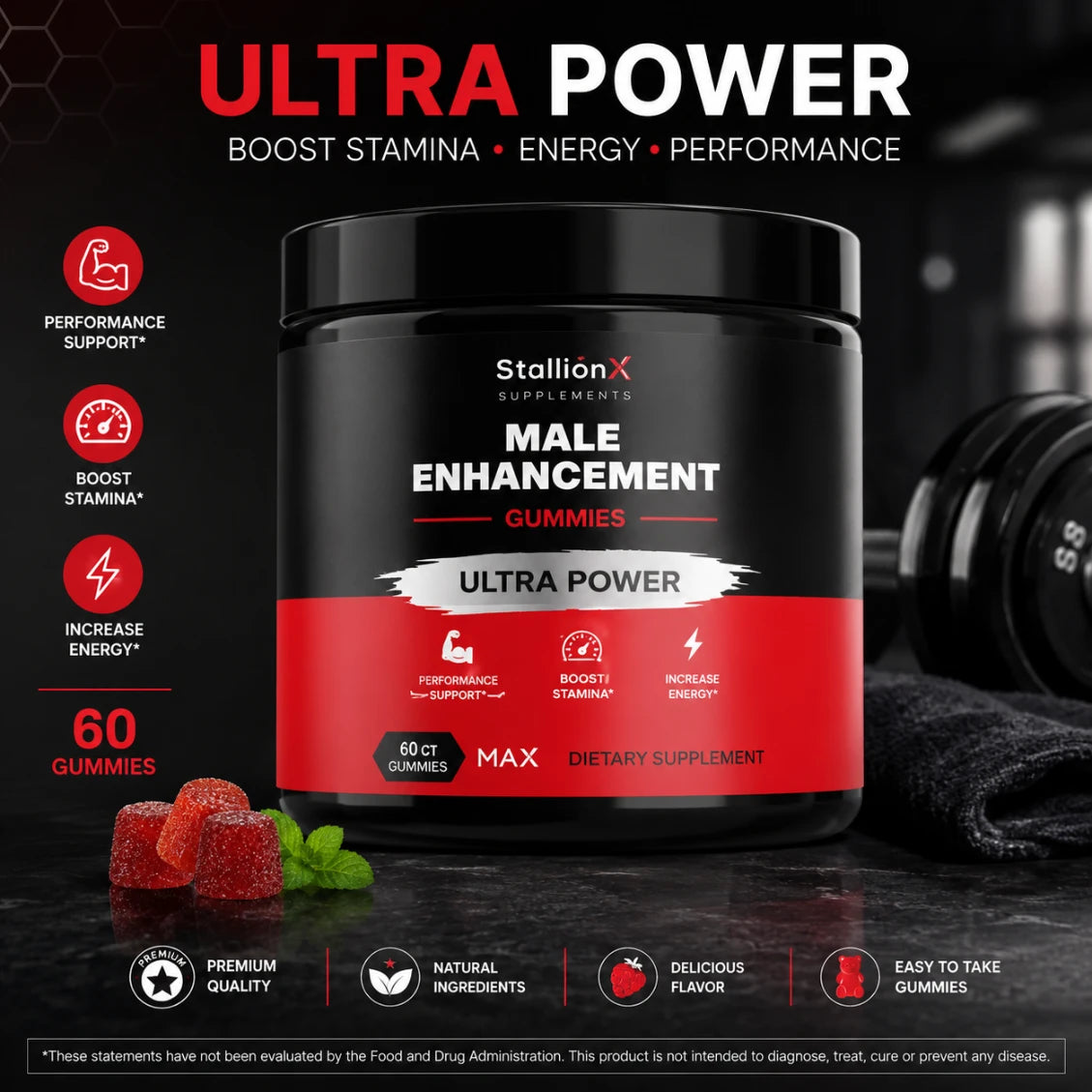 StallionX Male Enhancement Gummies 60 Gummies | Men's Daily Wellness Supplement