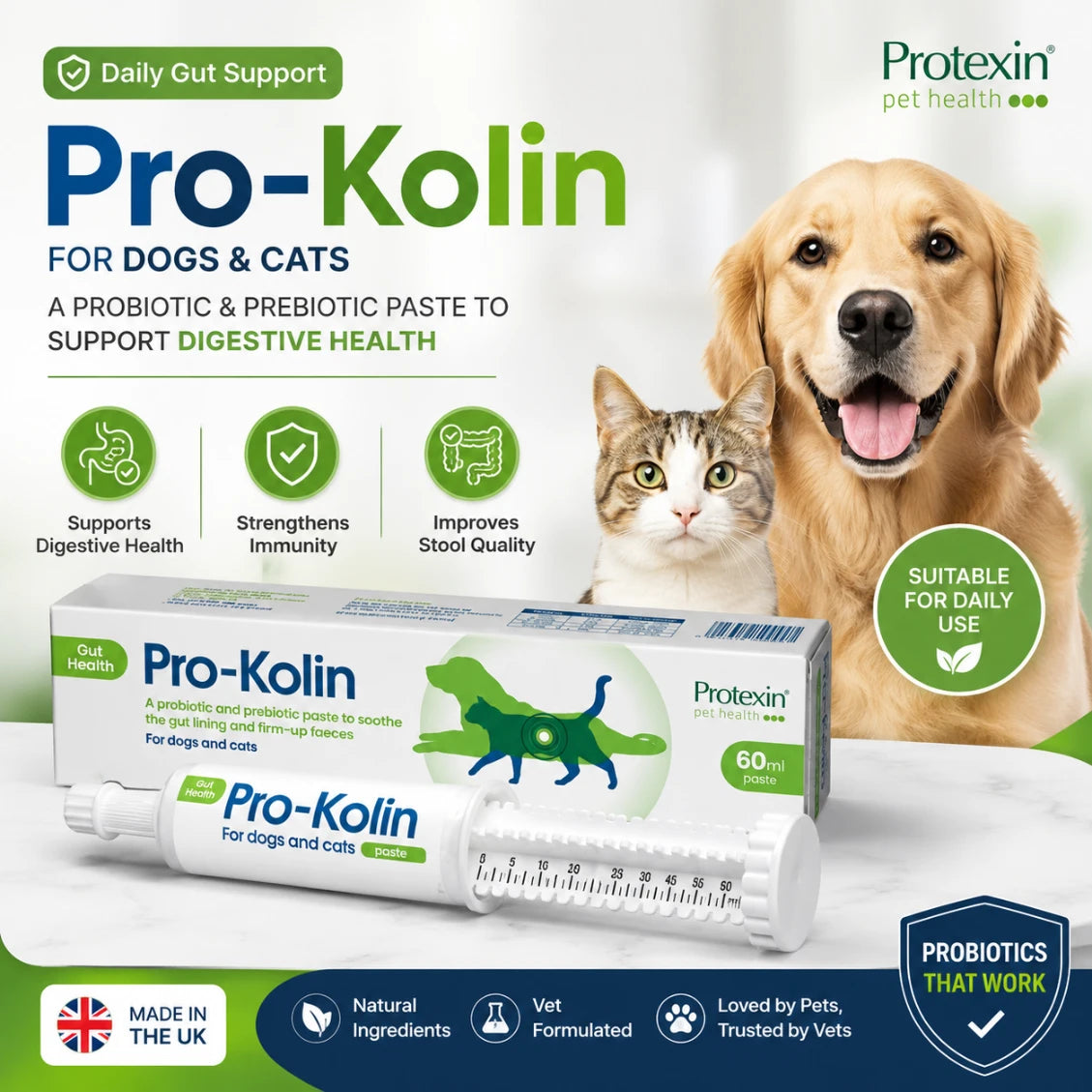 Protexin Pro-Kolin Paste for Dogs & Cats 60ml | Digestive Support & Probiotic Supplement
