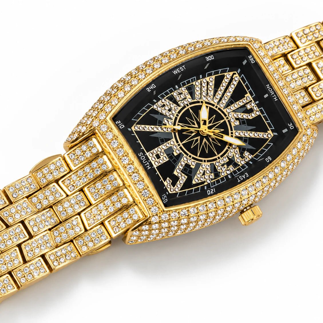 Luxury Iced - Out Crystal Men’s Watch – Diamond Tonneau Stainless Steel Quartz Watch fragrance