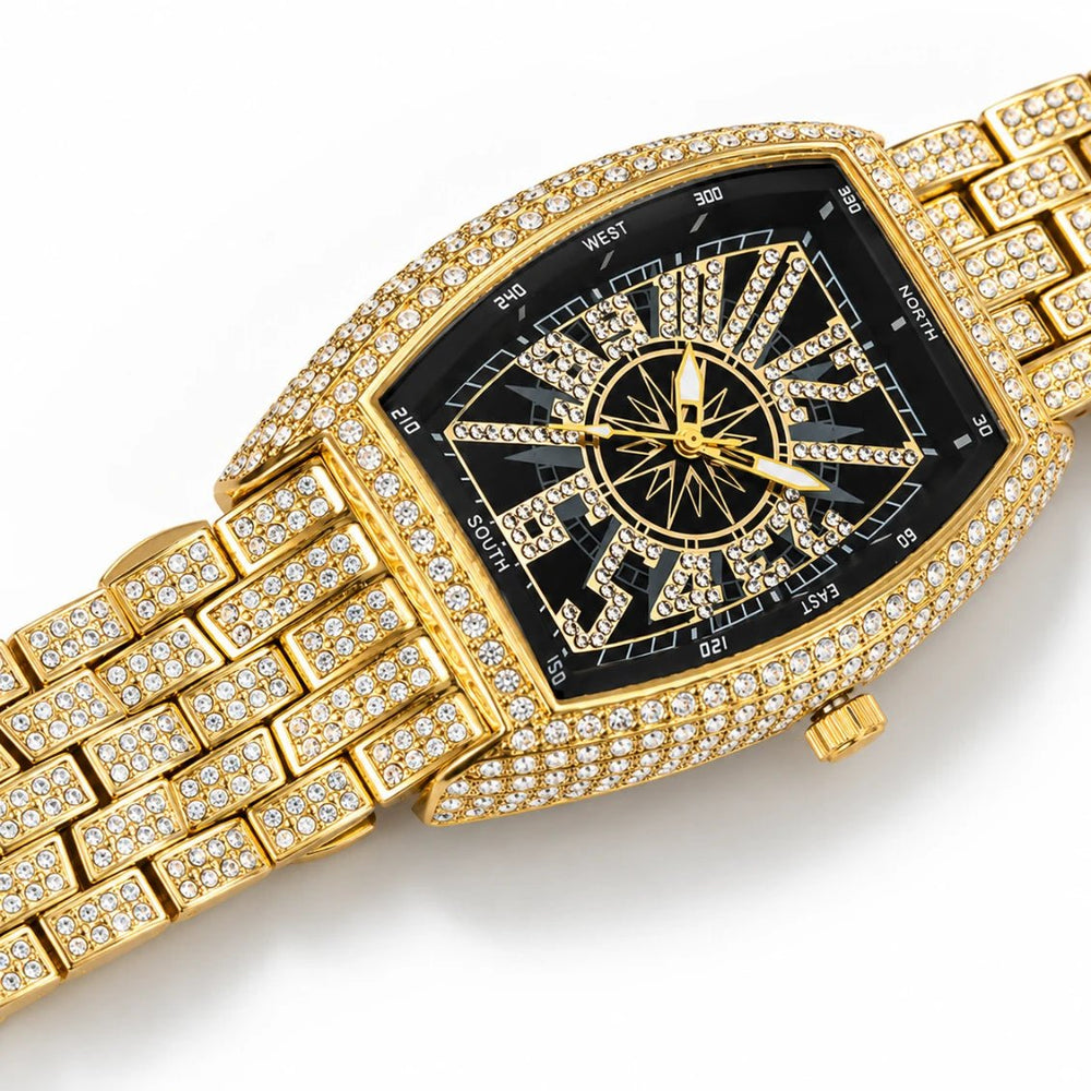 Luxury Iced - Out Crystal Men’s Watch – Diamond Tonneau Stainless Steel Quartz Watch fragrance
