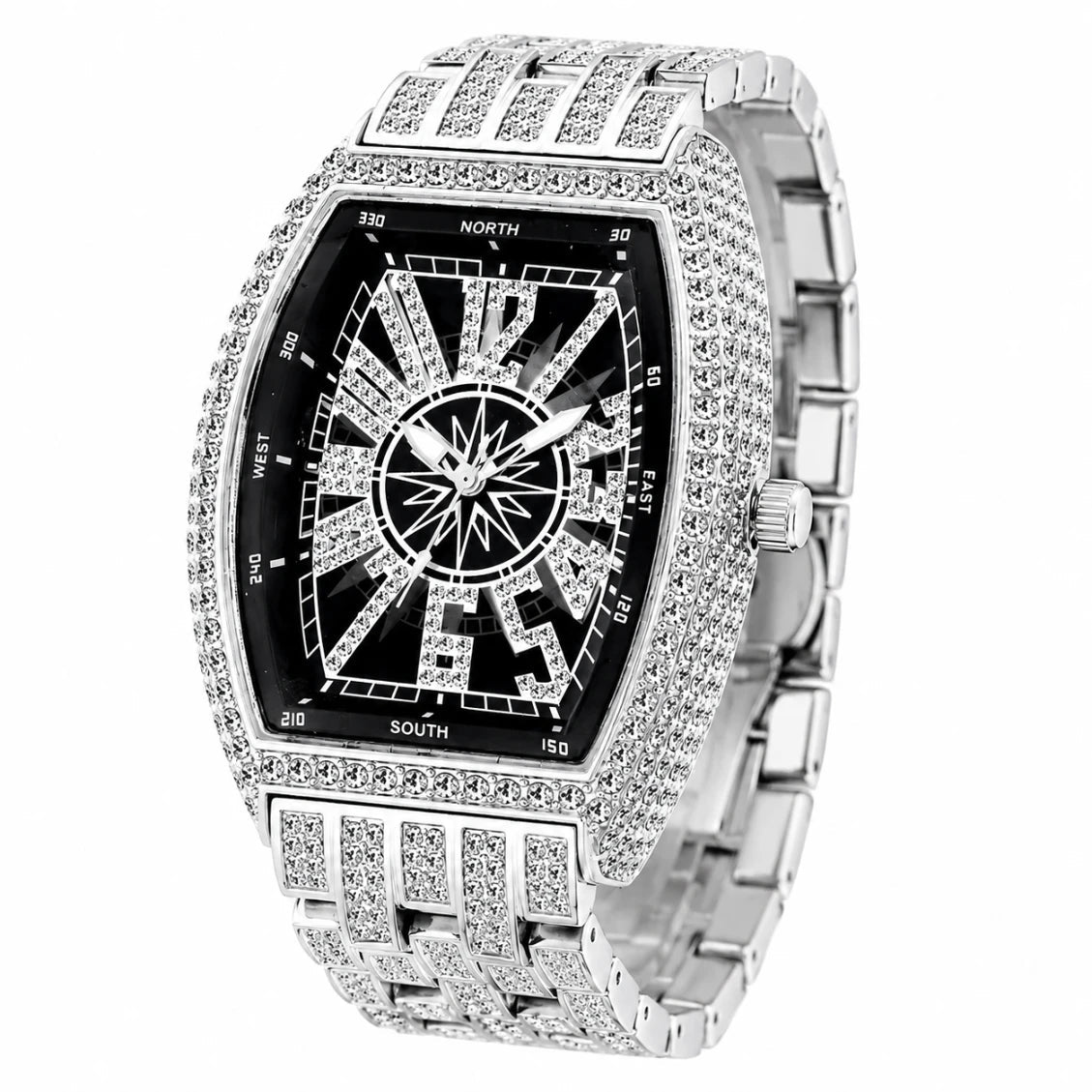 Luxury Iced - Out Crystal Men’s Watch – Diamond Tonneau Stainless Steel Quartz Watch fragrance