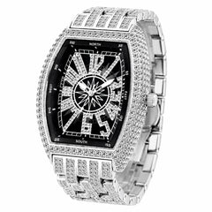 Luxury Iced - Out Crystal Men’s Watch – Diamond Tonneau Stainless Steel Quartz Watch fragrance