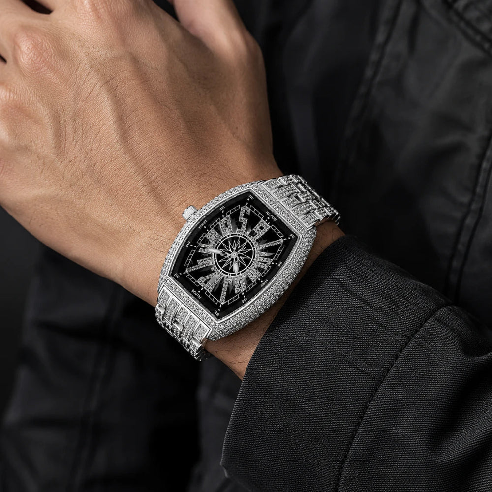 Luxury Iced - Out Crystal Men’s Watch – Diamond Tonneau Stainless Steel Quartz Watch fragrance
