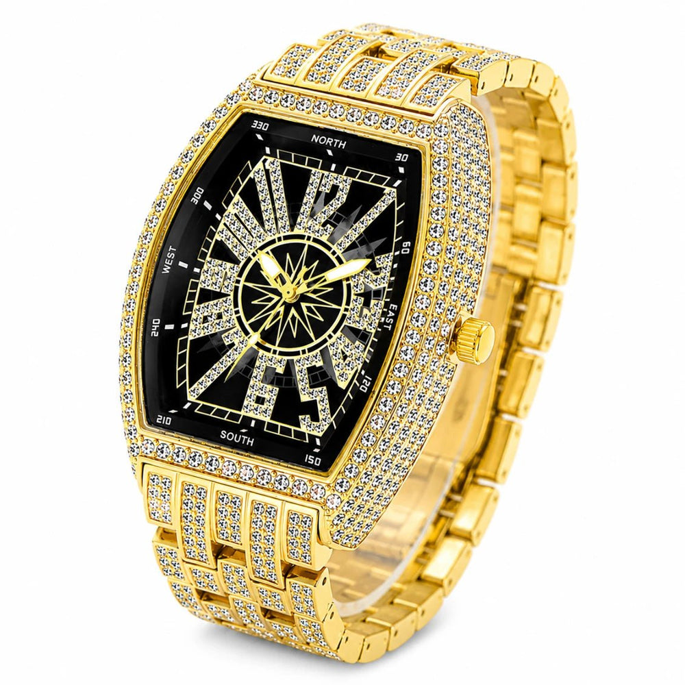 Luxury Iced - Out Crystal Men’s Watch – Diamond Tonneau Stainless Steel Quartz Watch fragrance