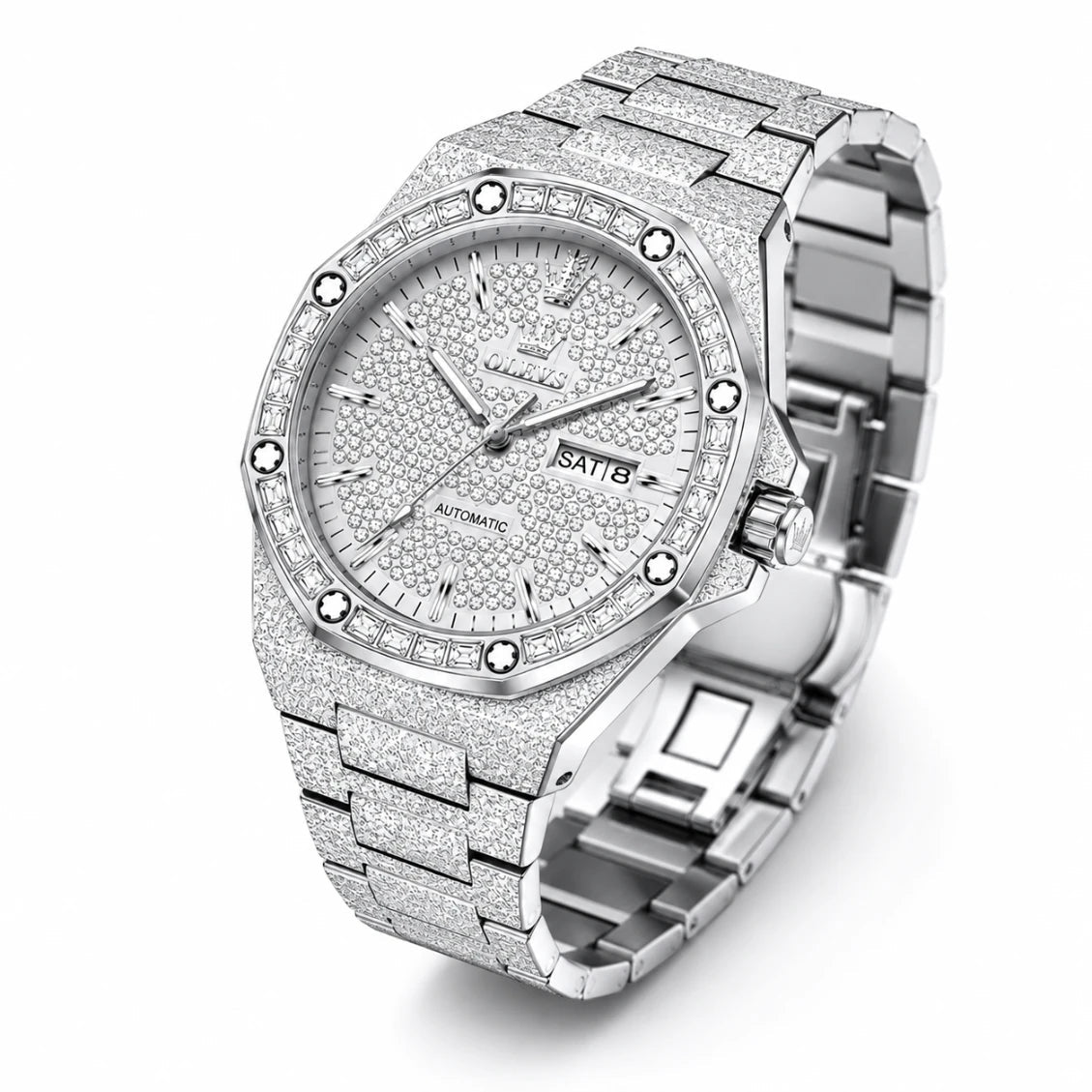 OLEVS 9803 Luxury Full Diamond Automatic Mechanical Watch for Men – Waterproof Stainless Steel Business Wristwatch fragrance