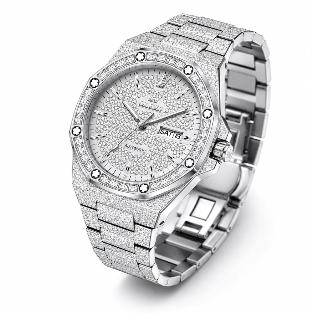 OLEVS 9803 Luxury Full Diamond Automatic Mechanical Watch for Men – Waterproof Stainless Steel Business Wristwatch fragrance
