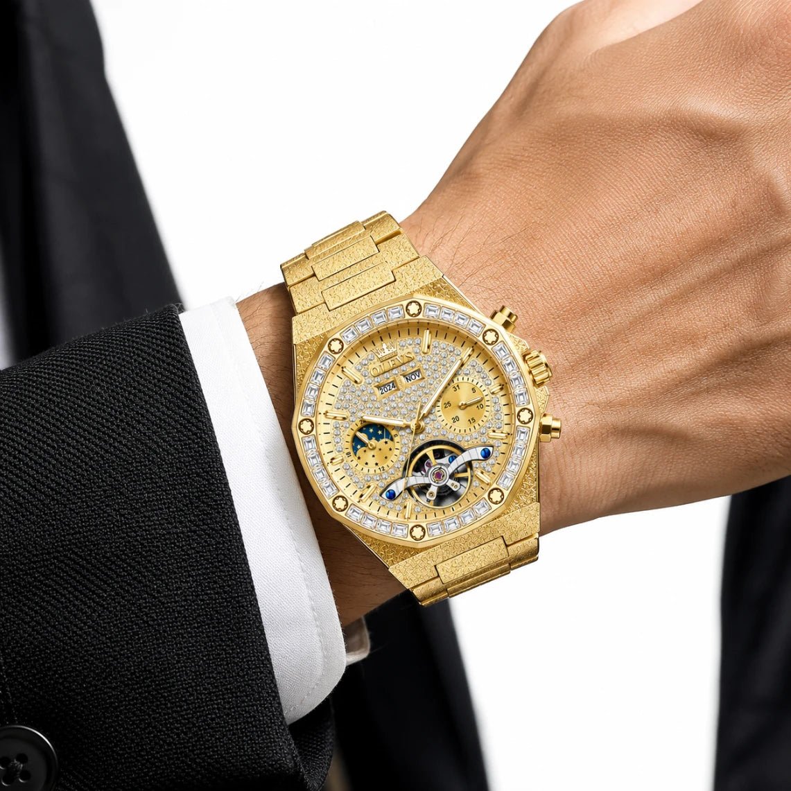 OLEVS Luxury Automatic Mechanical Watch for Men – Waterproof Diamond Dial Stainless Steel Business Wrist Watch fragrance