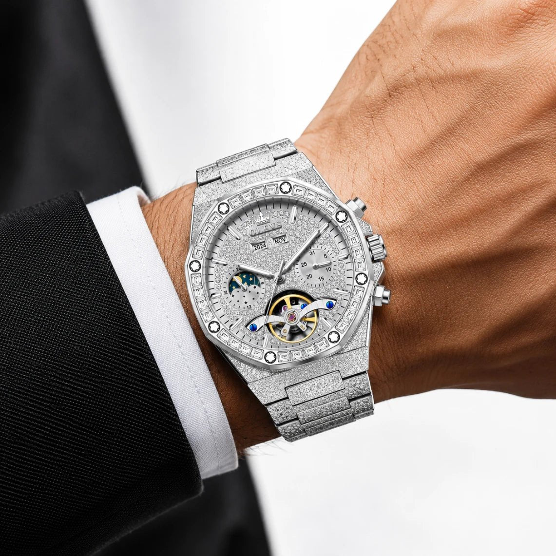 OLEVS Luxury Automatic Mechanical Watch for Men – Waterproof Diamond Dial Stainless Steel Business Wrist Watch fragrance